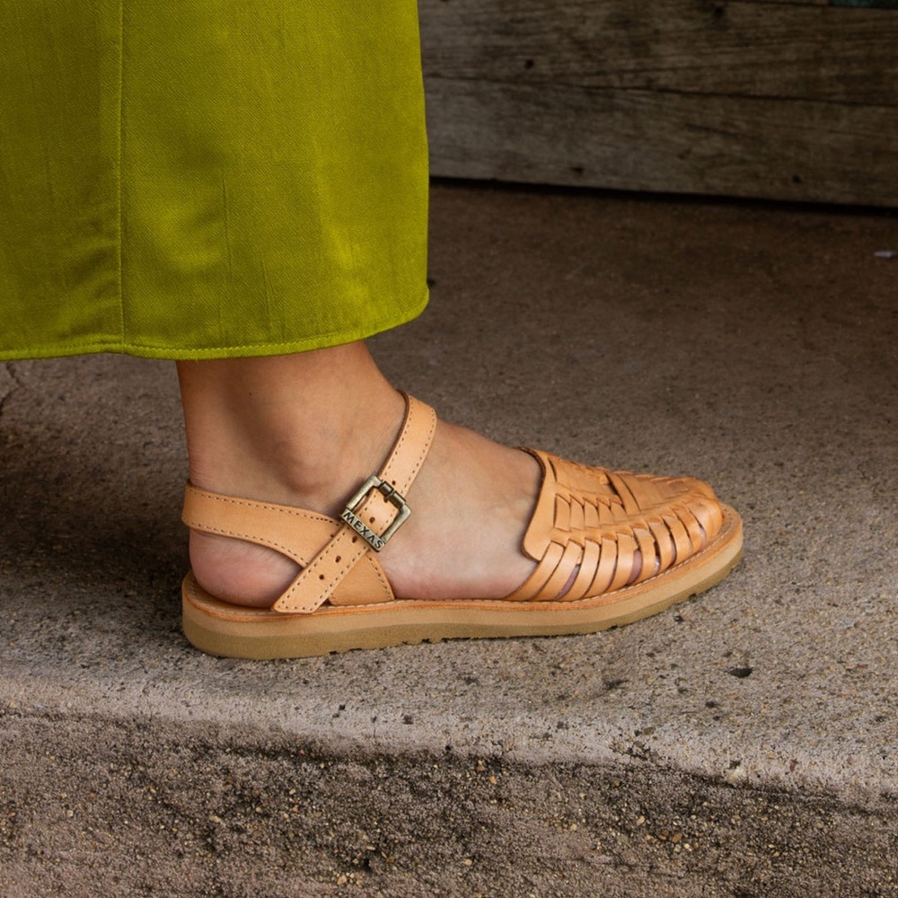 Woven Leather Mary Jane Sandals in Tan - Picture 2 of 5